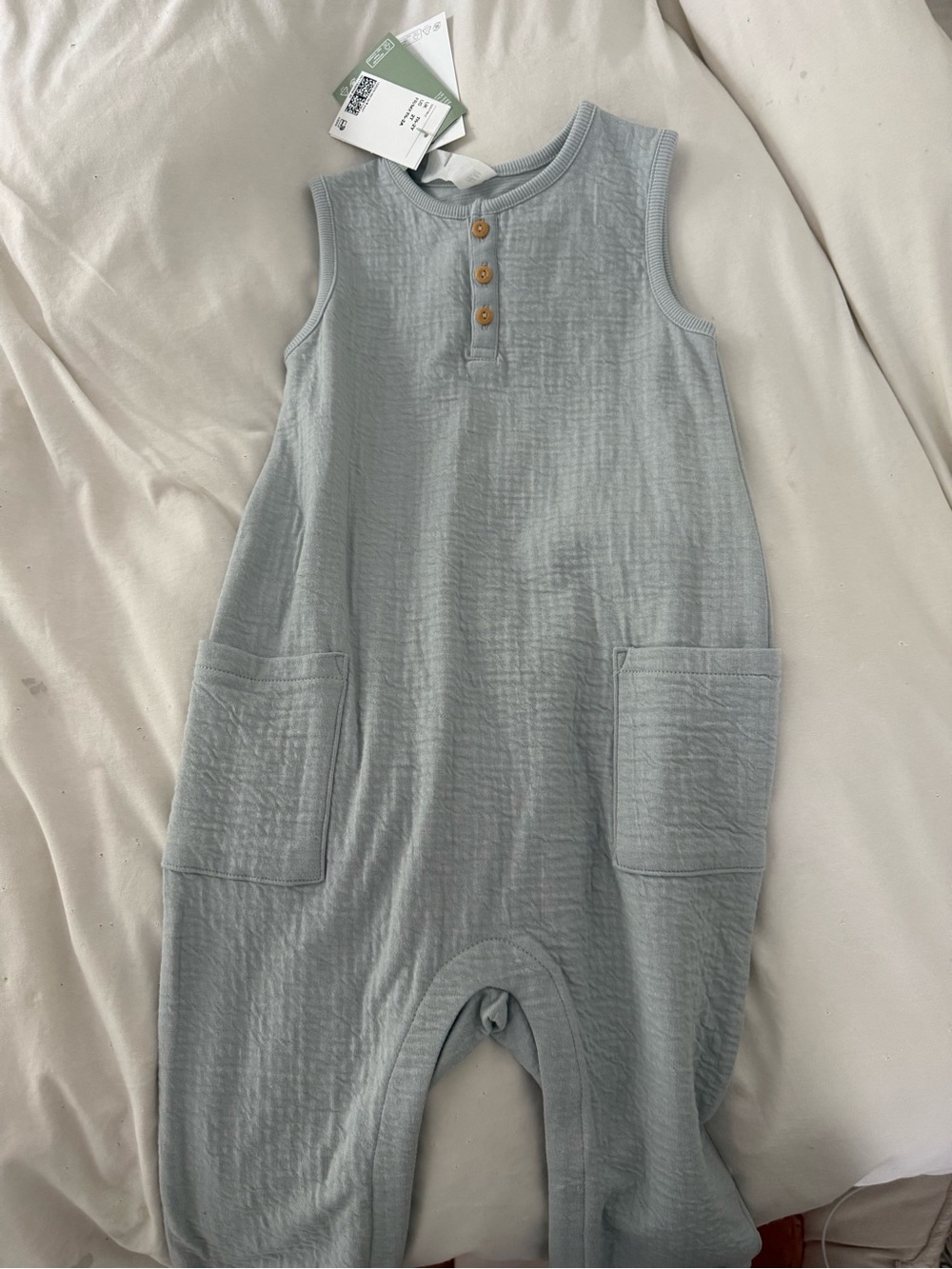 H&M Light Blue Sleeveless Cotton Romper with Pocket Detail